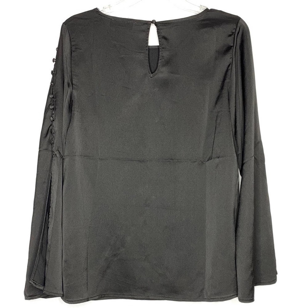 Carmen by Carmen Marc Valvo Black Satin Embellished Sleeve Top Size Small - Picture 7 of 9